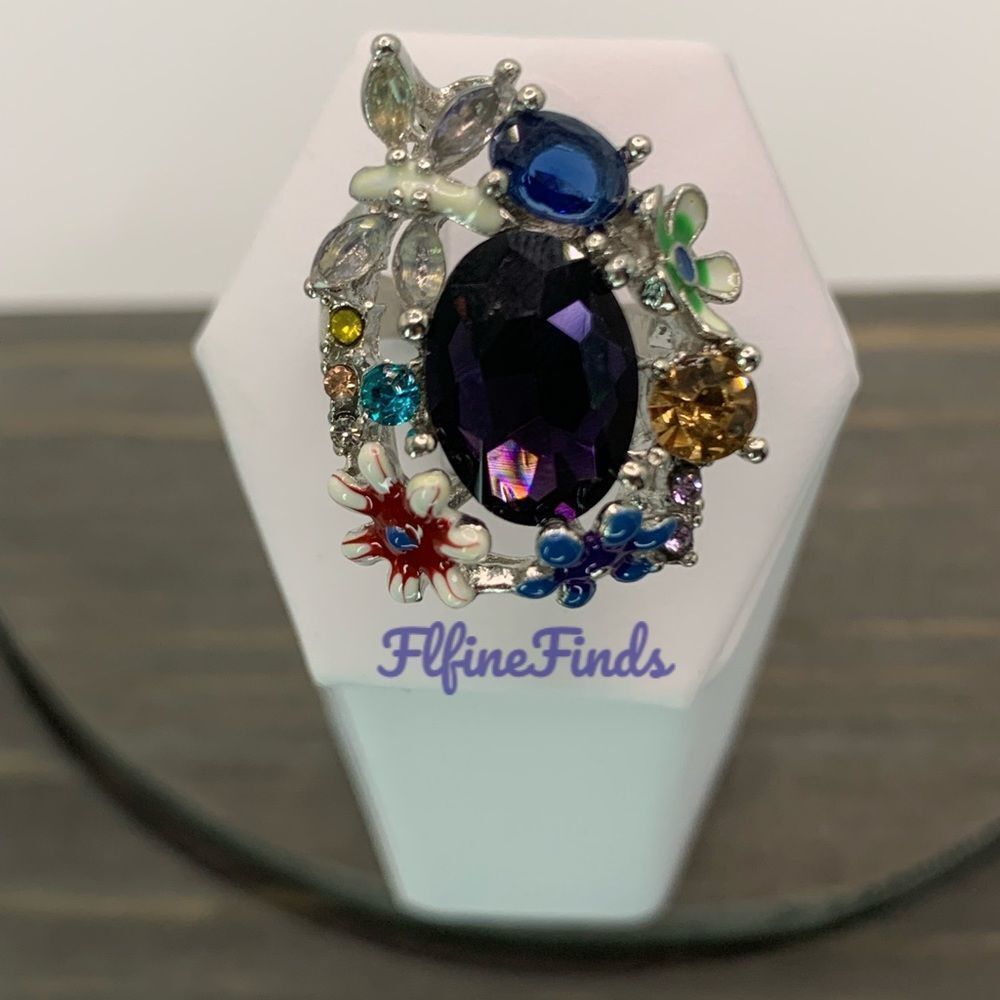 Floral purple  Amethyst silver statement ring